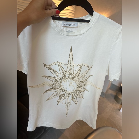 Christian Dior Cotton Graphic Print Crew-Neck T-Shirt Size Medium Natural White - Picture 13 of 16